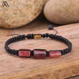 Natural Black Tourmaline Nugget Beads Cord Knotted Braid Bracelet Adjustable Women Black Lava Stone Woven Bracelet