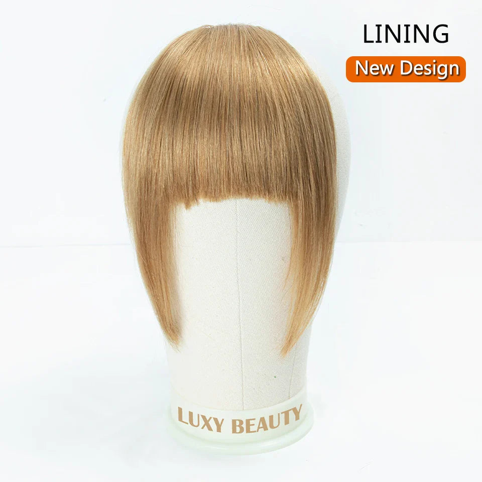 Human Hair Bangs 3 Clips 3D Blunt Cut Natural Hair Bangs OverHead Clip In Hair Extensions Non-Remy 2.5"x4.5" Black Brown Blonde