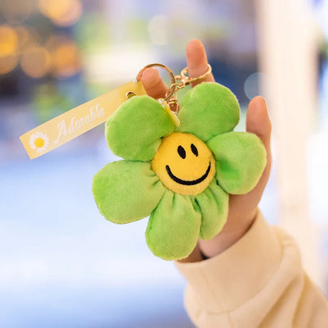 15cm Smiling Sunflower Plush Pendant Colorful Plant Flower Keyring Keychain Key Chain Stuffed Small Plushie Fashion Accessory