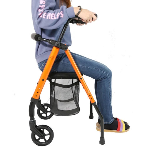 Height Adjustable Walkers for Elderly Hemiplegia Rehabilitation Mobility Aids Folding Four-wheeled Wheelchair Lower Limb Walker