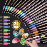 12/24 Colors Metallic Paint Markers Pens Round/Chisel Dual Tip Glitter Doodle Dazzle Drawing Pens for Easter Egg Stone Art Pen