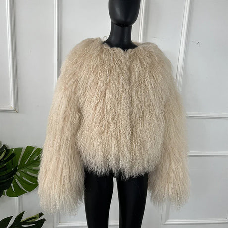 Real Sheepskin Coats For Mongolian Lamb Fur Coat Women Natural Sheep Fur Jacket With Lapel Short Fur Outerwear