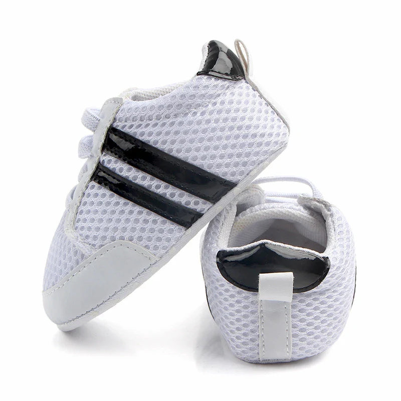 Baby Shoes Newborn Boys Sneaker Girls Two Striped First Walkers Kids Toddlers Lace Up PU Leather Soft Soles Sneakers 0-18 Months