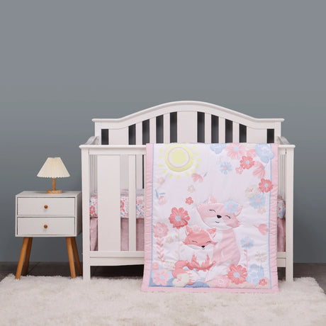 4 pcs Baby Crib Bedding Set for Girls and boys hot sale including quilt, crib sheet, crib skirt,pillow case