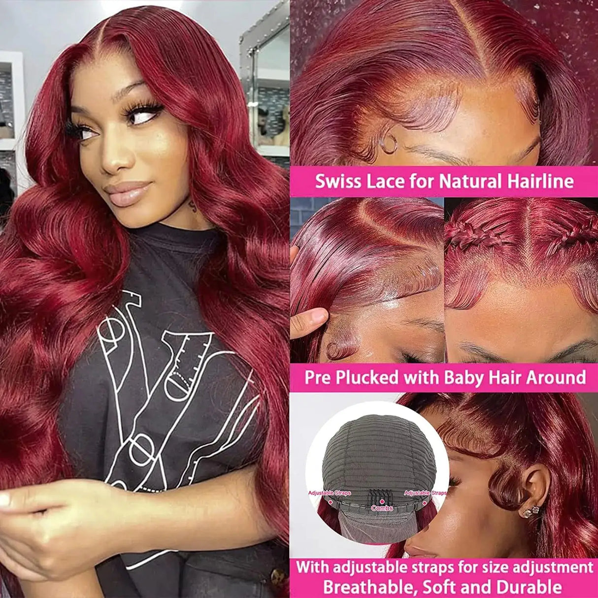 Body Wave Wig Burgundy 99J Lace Front Wig 13x4 13x6 Hd Lace Frontal Wig Human Hair Pre Plucked 99j Red Colored Wig