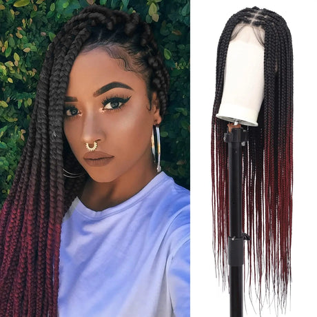 Viyskur 36 Inches Full Lace Front Knotless Box Braided Wigs With Baby Hair Super Long Synthetic For Black Women