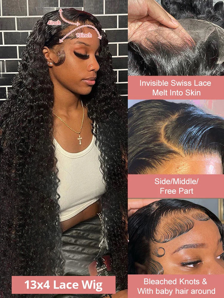 40 46 Inch Deep Wave 13x4 Lace Frontal Wig 7x5 Glueless Human Hair Wig Brazilian 13x6 Water Curly HD Lace Front Wigs PrePlucked