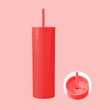 Plastic Straw Cup Double-Layer Water Bottles Coffee Cup Reusable Hard Plastic Tumbler With Lid Drinkware  Gift