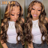 30 Inch Colored Highlight Human Hair Wigs Brazilian Glueless Body Wave Lace Front Wigs For Women 13x4 Hd Transparent Loose Wave