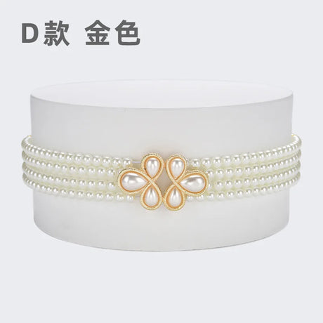 New Ladies Pearl Waist Chain Rhinestone Pearl Decorative Belt Fashion Sweet Dress Elastic Elastic Belt Women’s Designer Belts