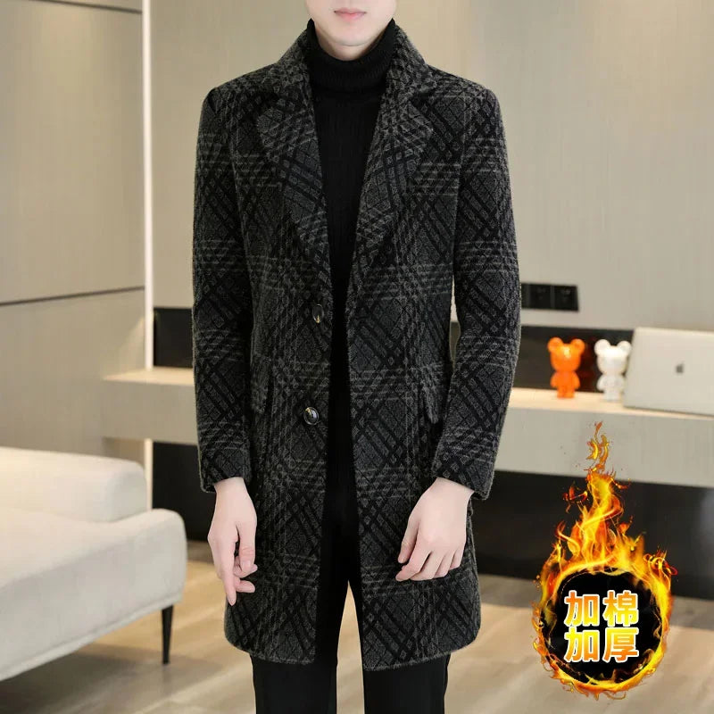 2023 High-end Feel Men Fashion Handsome All Woolen Coat Suit Collar Long Trench Coat Woolen Coat Thick Casual  Winter Jacket Men