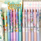 6pcs Floral Gel Pens Set Transparent 0.5mm Black Ink Needle Pens Kawaii Signature Pens Korean Stationery School Office Supplies