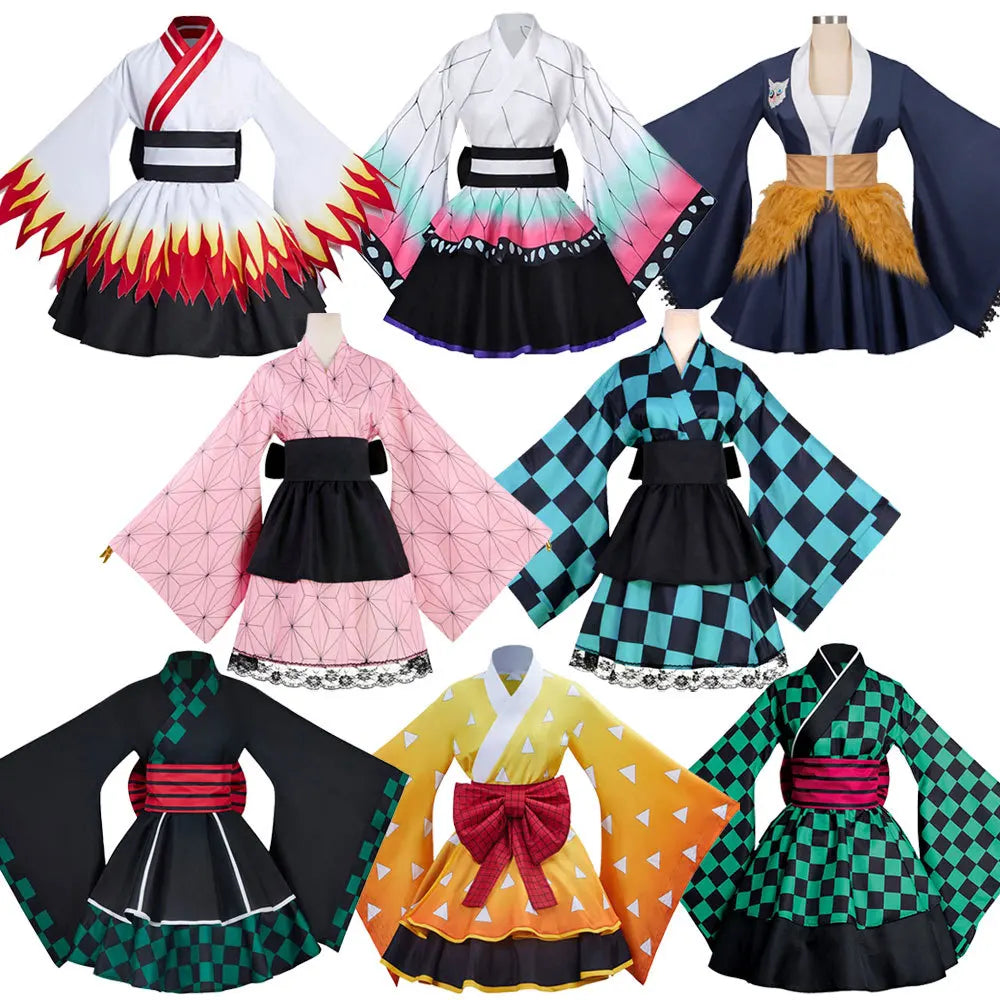 Ghost Killing Team Cos Clothing Zaomen Charcoal Zhilang Mi Douzi Fire Pillar Maid Skirt cosplay kimono in stock