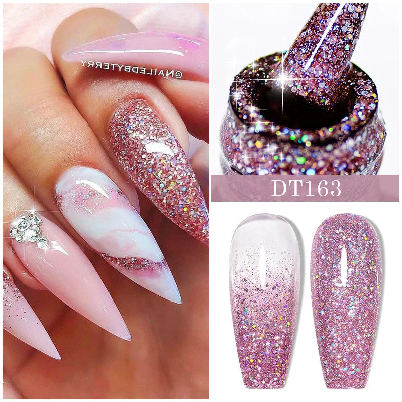 10Pcs Nude Glitter Gel Nail Polish Set Purple Pink Reflective Glitter Semi Permanent Varnishes Soak Off UV LED Nail Art Gel Kits