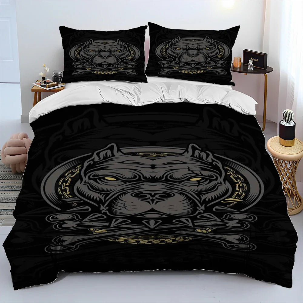 Cartoon Pitbull Dog Comforter Bedding Set,Duvet Cover Bed Set Quilt Cover Pillowcase,King Queen Size Bedding Set for Adult Child