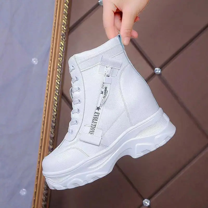 Winter Platform Sneakers 2024 Leather Fur Casual Shoes Hidden Increasing Chunky Shoes Autumn 8CM High Heels Warm Fur Shoes Women