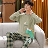 Big Size Autumn New Mens Casual Pajamas Set Cotton Long Sleeve Kawaii Bear Cartoon Printing Sleepwear for Men Pijama for Boy