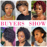 Curly Wigs Short Pixie Cut Human Hair For Women Natural Black Remy Hair 150% Density Glueless Cheap Side Part Human Wig Remy