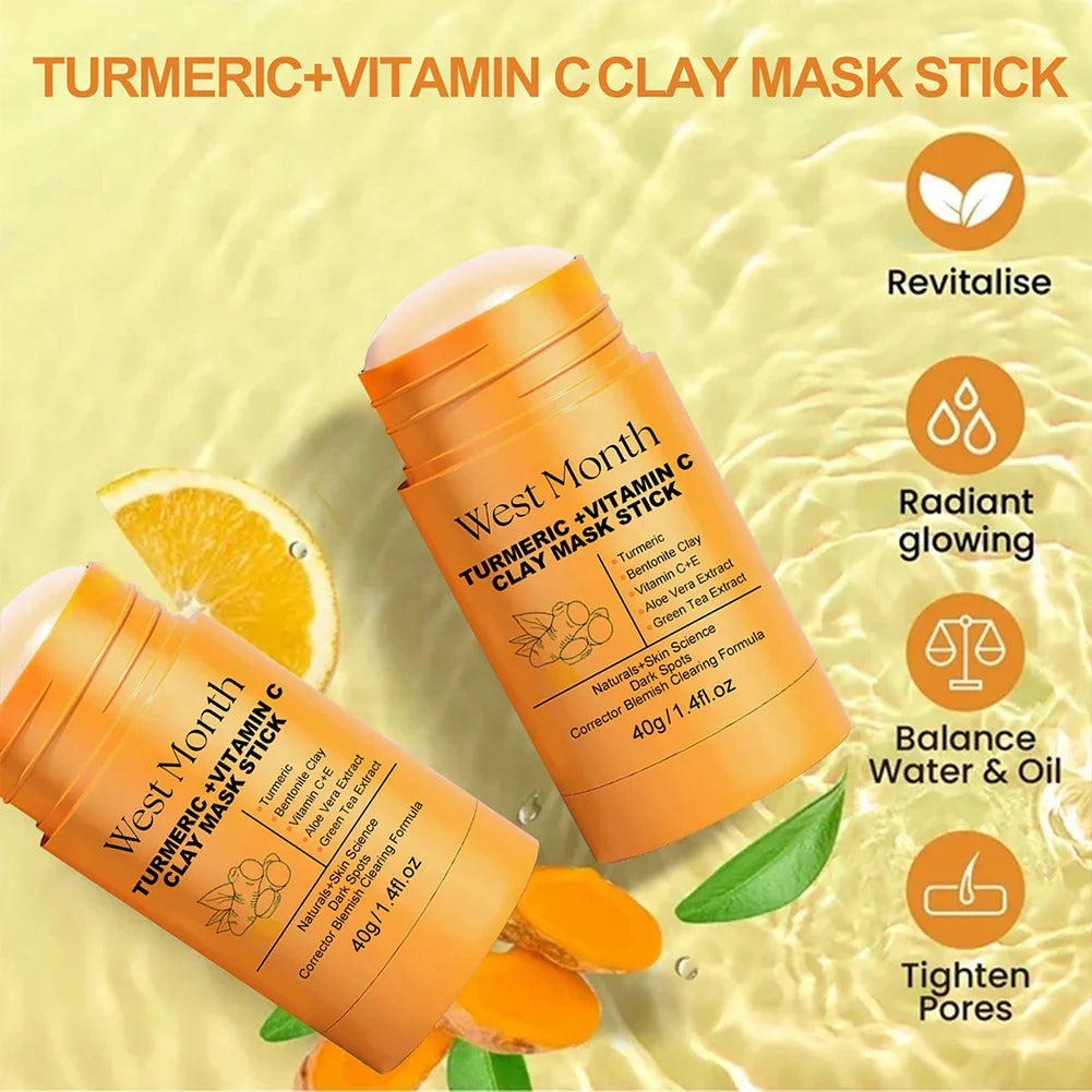 Organic Turmeric Mask Stick Healing Clay Pore Cleansing Facial Mask Acne Scars Reduction Face Mask Improve Skin Tone and Texture