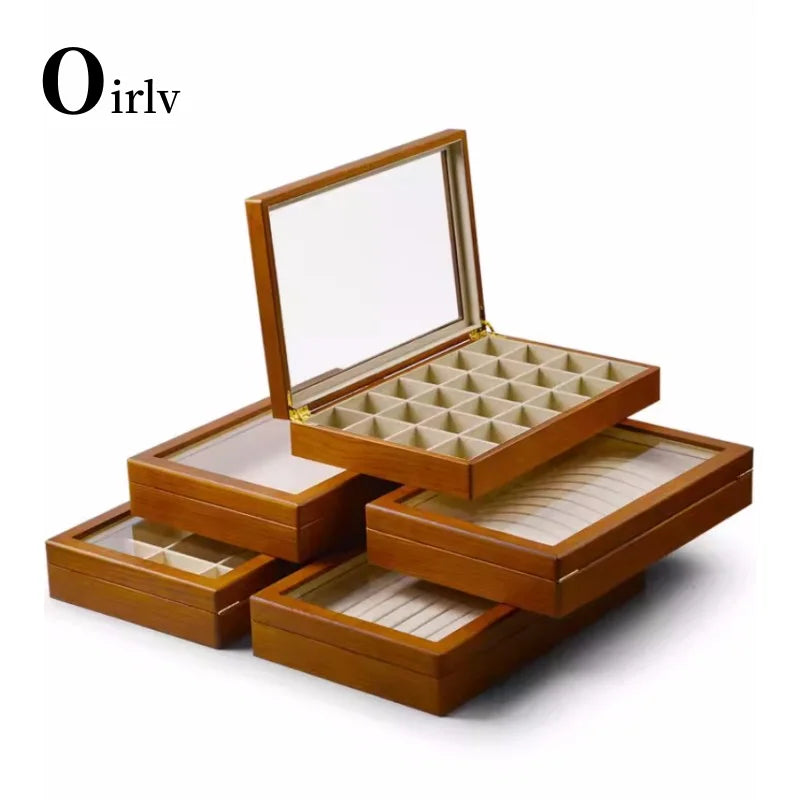 Oirlv Retro Wooden Jewelry Box Ring Necklace Bracelet Display Case Jewelry Case Transparent Jewelry Organizer Case For Women