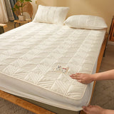 Cotton Quilted Fitted Mattress Cover Solid Color Soy Fibre Fitted Sheet Soft Bed Cover Mattress Topper Protector No Pillowcase