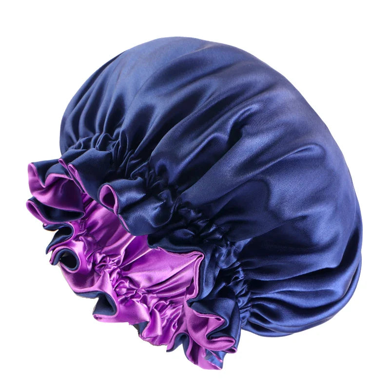 New Women Reversible Satin Bonnet Hair Caps Double Layer Adjust Sleeping Cap Extra Large Round Nightcap Head Wrap Shower Caps