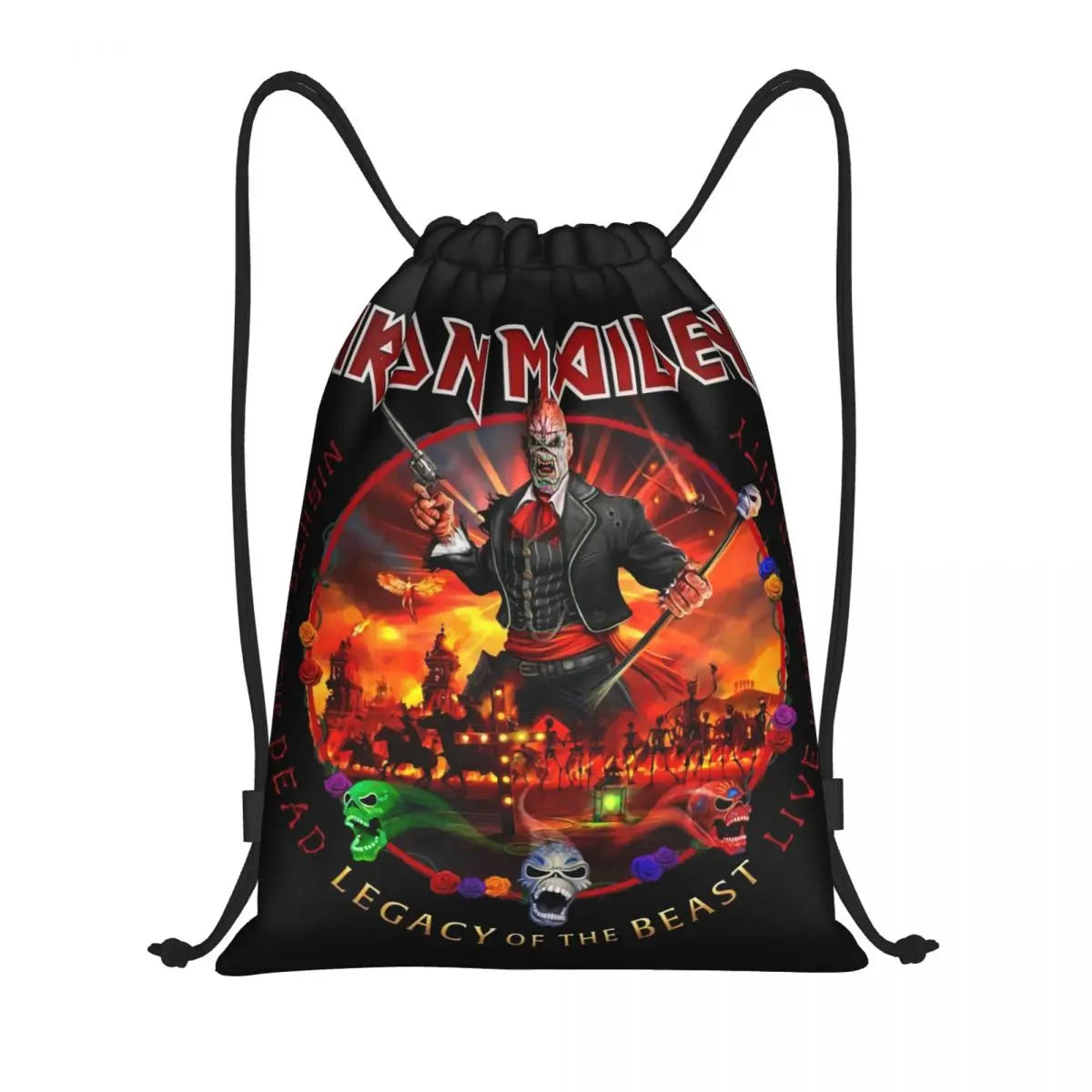 Heavy Metal Maidens Pirate Iron Drawstring Backpack Women Men Sport Gym Sackpack Foldable Training Bag Sack