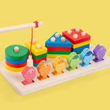 2 in 1 Montessori Baby Developmental Toys Shape Sorting Puzzle and Fishing Game Wooden Educational Toys for Children 3 4 5 Years