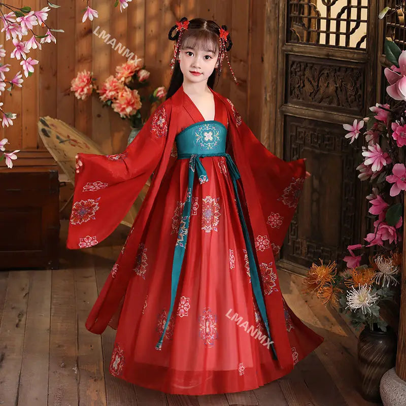 Ancient Kids Traditional Dresses Chinese Outfit Girls Costume Folk Dance Performance Hanfu Dress for Children