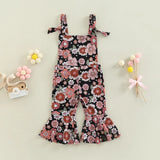 FOCUSNORM 0-4Y Lovely Baby Girl Romper Pants 4 Style Flowers Printed Sleeveless Off Shoulder Ruffle High Waist Flare Jumpsuit