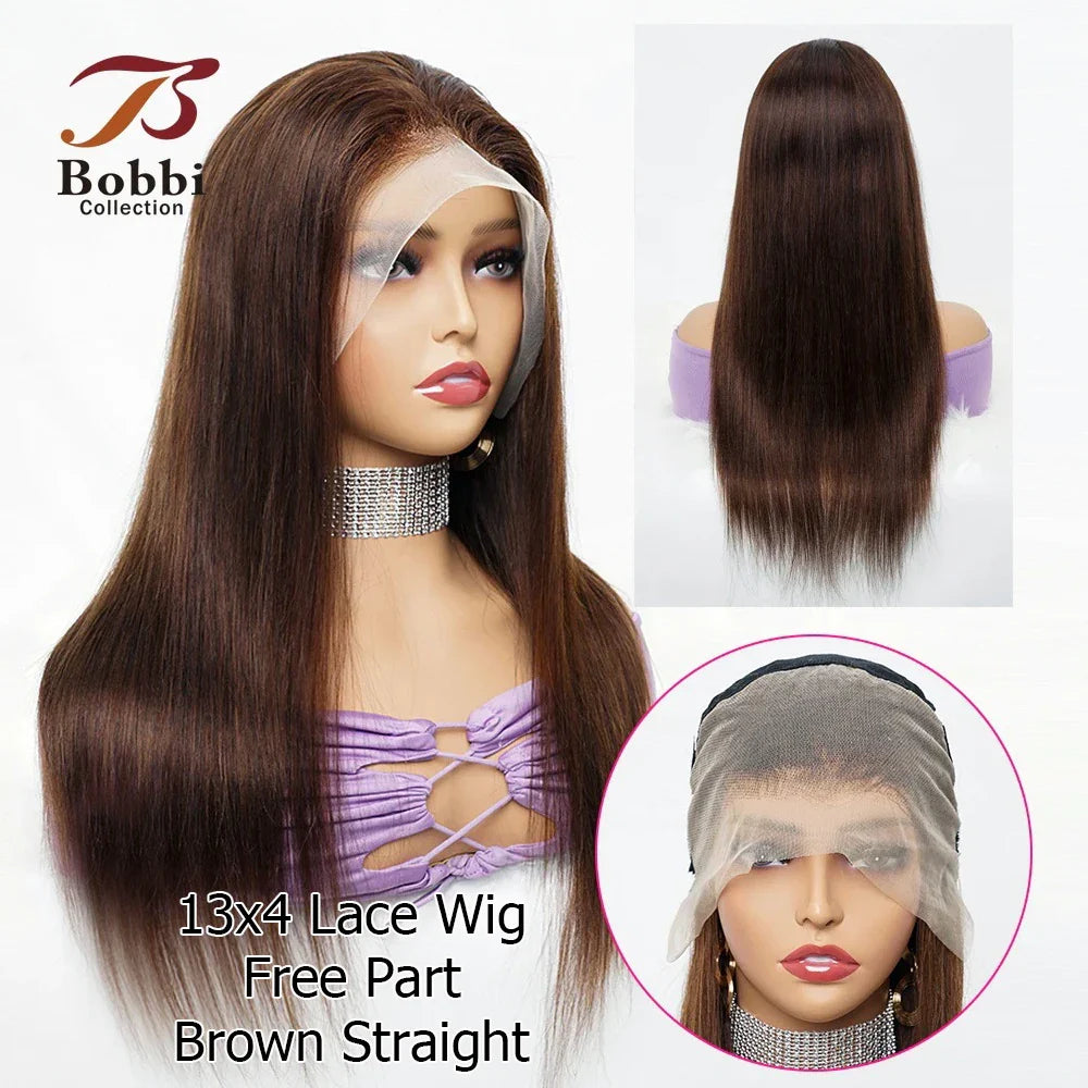 Brown Black Human Hair Wig For Women Lace Front Wig Glueless HD Transparent Lace Closure Natural Black Straight Remy Hair BOBBI