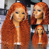 Le Mythe Orange Ginger 13x6 HD Transparent Deep Wave Lace Frontal Human Hair Wig 30 40 Inch 13x4 Lace Front Wigs For Women