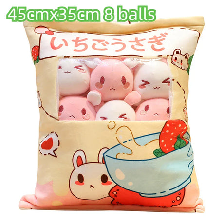 Cartoon Ramen Puff Cookie Bag Bubble Tea Plush Pillow Stuffed Kawaii Animals Axolotl Yellow Duck Bat Bunny Small Balls Candy Bag