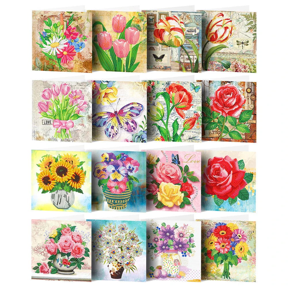 20/16/12/8pcs Christmas Cards Diamond Painting Greeting Cards 5D Diamond Embroidery Diamond Mosaic Set New Year Christmas Gift