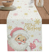 Merry Christmas Pink Old Man Snowflake Candy Wedding Decor Table Runner Kitchen Coffee Table Dining Table Fabric Home Decoration