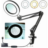 8X LED Magnifying Glass 3 Colour Modes 10 Levels Magnifier Lamp Diameter Glass Adjustable Swivel Arm for Reading Repair Crafts