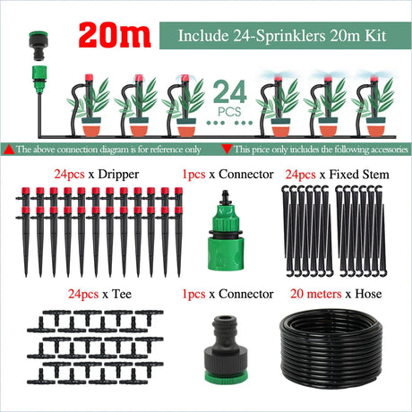 50-5M Garden 13cm Sprinkler Drip Wateing Systems Smart Timer 1/4“ Hose Automatic Irrigation Equipment for Greenhouse Bonsai Yard