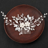 Silver Color Flower Hair Comb Clip Girls Handmade Alloy Pearl Hairpin Bridal Tiaras Wedding Hair Accessory Crystal Hair Jewelry