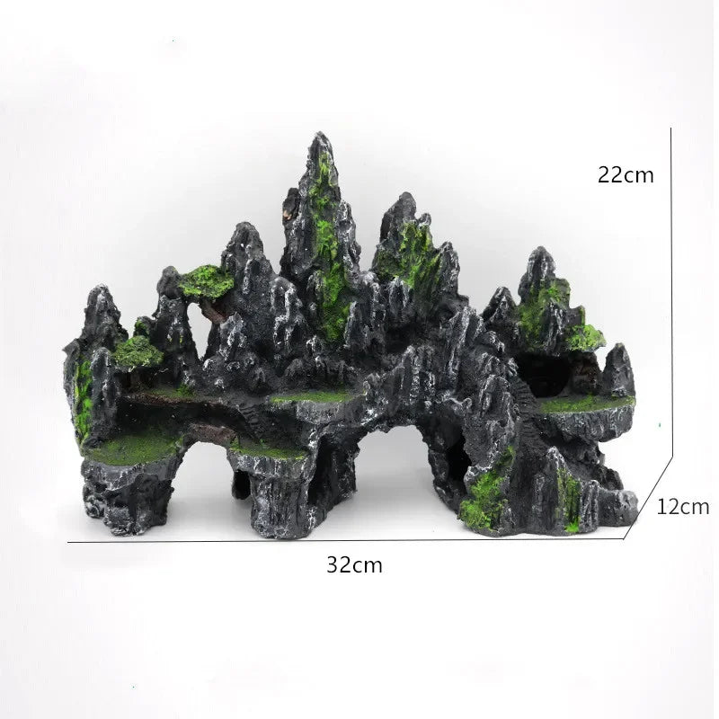 Large Resin Aquarium Fish Tank Mountain View Oranment Decor Rockery Landscape Rock Hiding Cave Tree Decoration