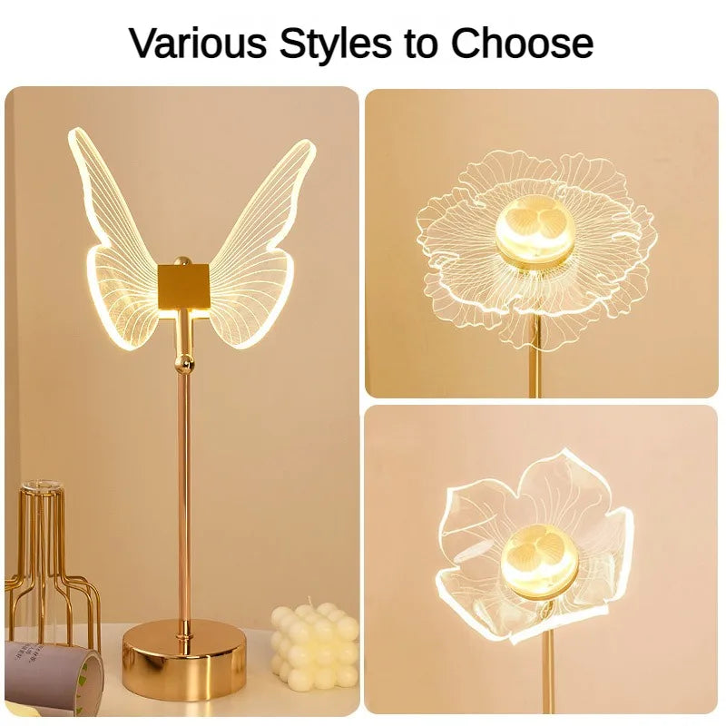 Table Lamp Retro Gold Acrylic Butterfly LED Desk Lamp Hotel Villa Art Decor LED Table Light Living Room Bedside LED Night Lights