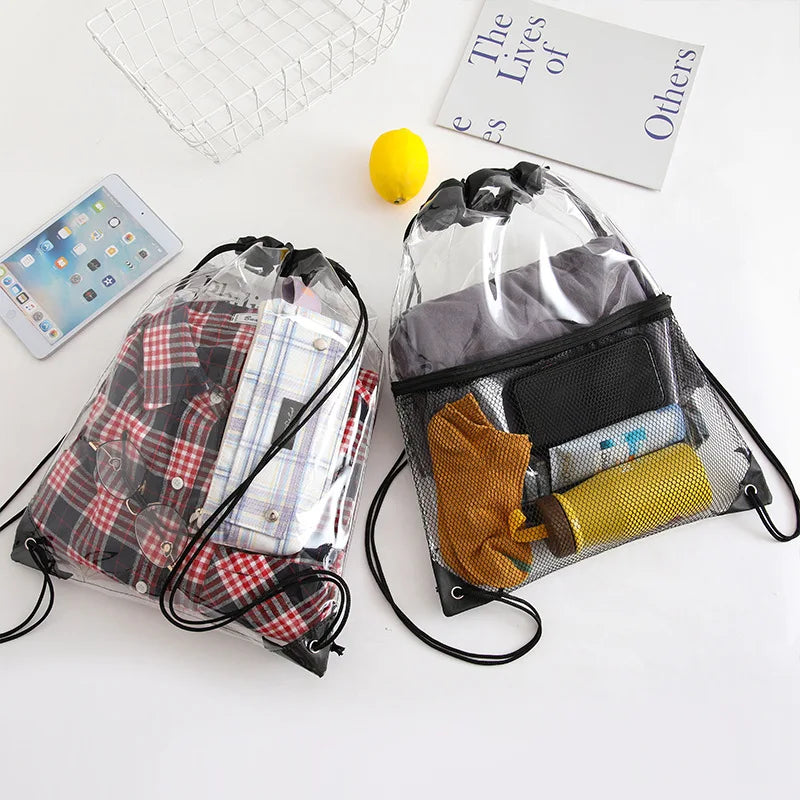 Transparent Waterproof Wash Bag Travel Storage Drawstring Beach Bag Sports Portable Storage Dirty Clothes Backpack