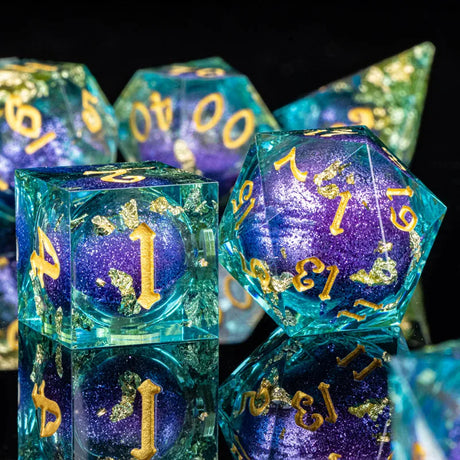 Sharp Edge Dice Dungeons and Dragons liquid core Dice , Resin sharp edge dice set dnd, D20 d&d dice , Galaxy Dice set