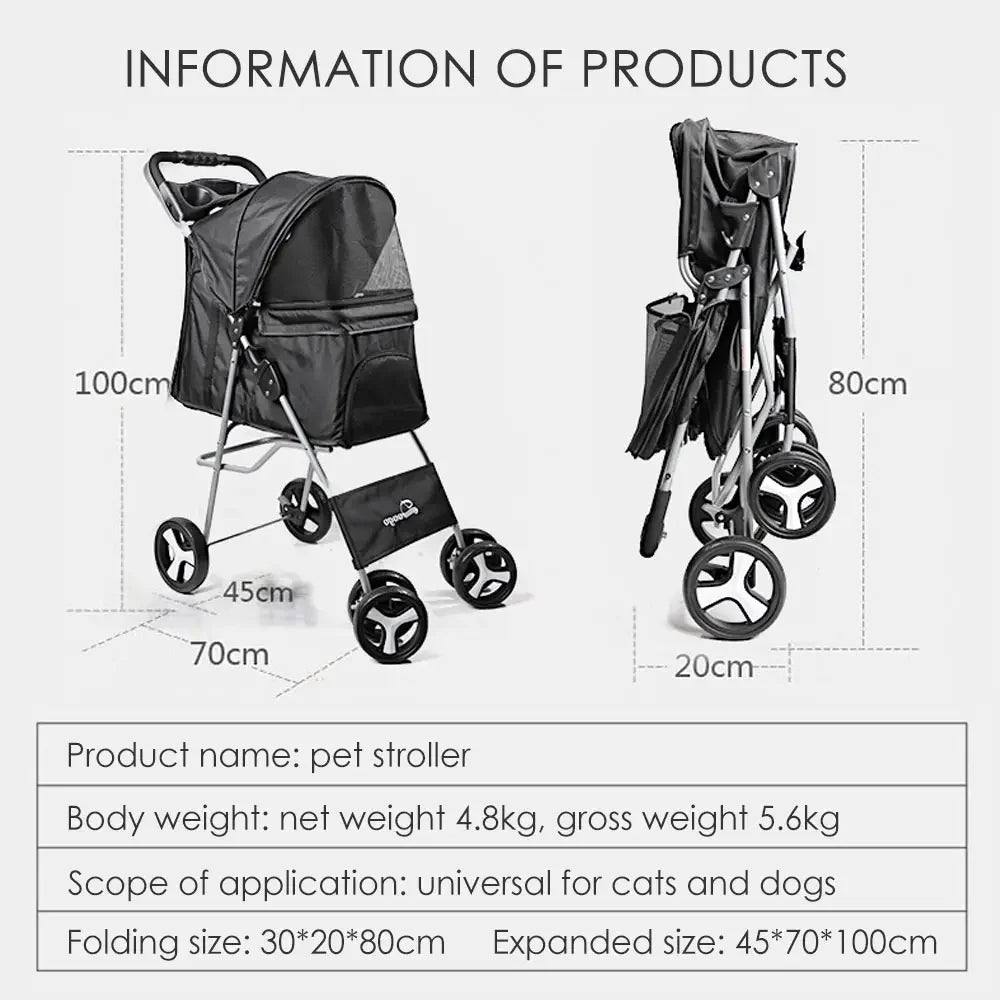 Pet Stroller Carrier For Dogs Detachable Baby Stroller Dog Pull Cart Double Layer Lightweight Four Wheel Shock Absorption