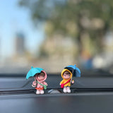 4PCS Cute Umbrella Couple Car Interior Decoration Action Figures Auto Rearview Mirror Dashboard Ornaments For Car Accessories