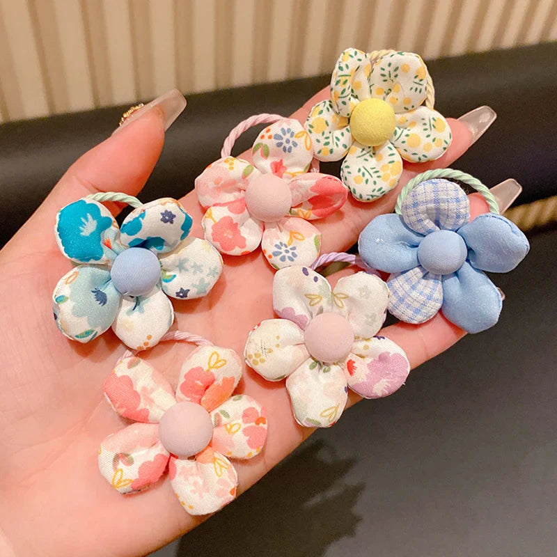 10Pcs Baby Cute Flower Hair Ring Rope Elastic Hair Rubber Bands for Kids Hair Tie Headdress Girls Hair Accessories