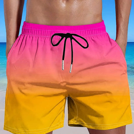 Men's Plus Size Gradient Color Shorts Beach Pants Holiday Shorts Elastic Drawstring Sports Gym Short Pants Summer Beach Shorts