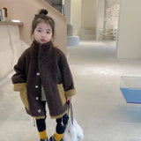 Children's Winter Children's Lamb's Wool Warm Coat Girls Double Wear Tops Baby Splicing Loose Leisure Coat