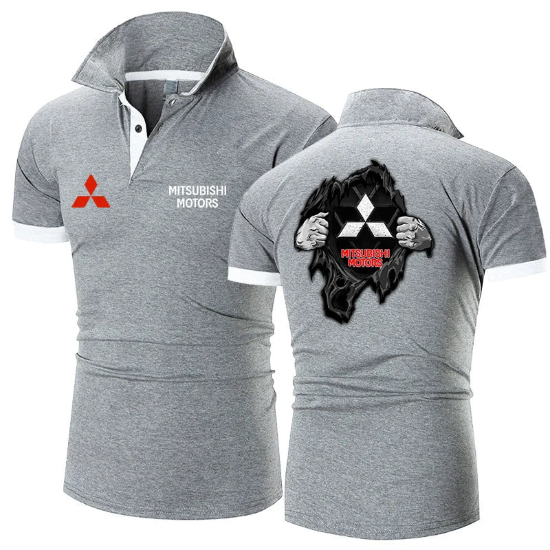 Mitsubishi Car Logo 2023 Men Summer Simplicity New Polo Shirt Button Printed Shorts Sleeve Business Clothes Tee Shirt