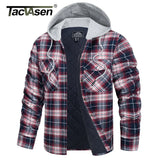 TACVASEN Cotton Flannel Shirt Jacket with Hood Mens Long Sleeve Quilted Lined Plaid Coat Button Down Thick Hoodie Outwear