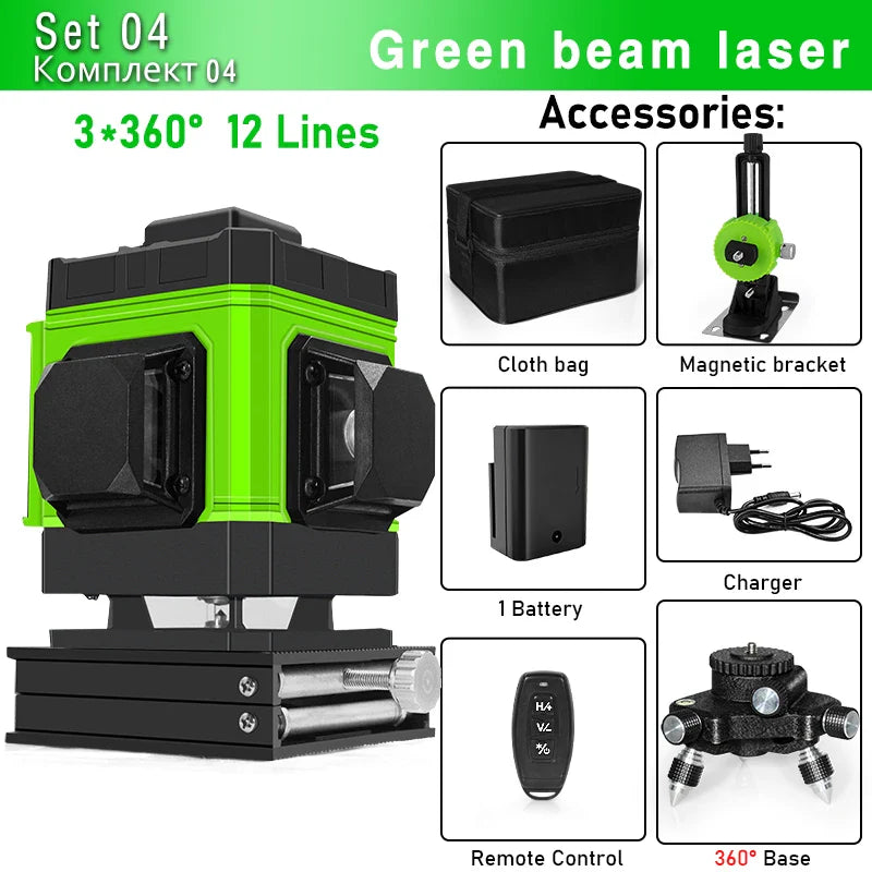 Clubiona 16/12 lines professional Super powerful Green Lines Laser Level With 4000mAh Li-ion Battery Remote Control pulse mode